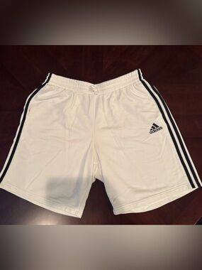 adidas White Athletic Shorts with Black Side Stripes XL